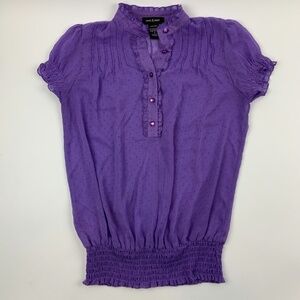 Sam And Max Blouse Womens S High Neck Button Up Short Sleeve Purple
